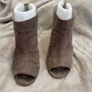 Brown Suede Peep-Toe Ankle Boots